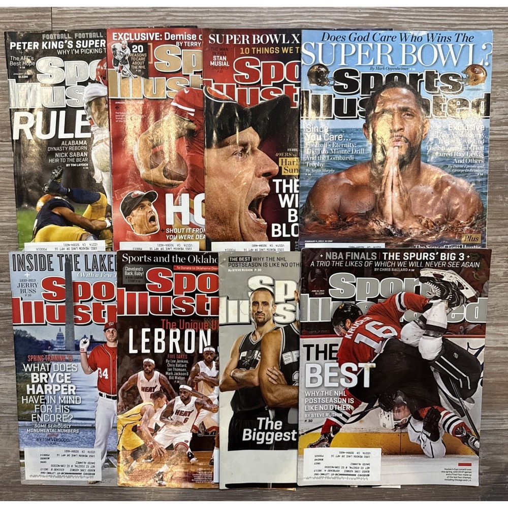 Lot of 8 2013 Sports Illustrated - Ray Lewis, Bryce Harper, LeBron James Cover+